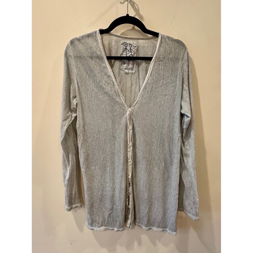 Pete & Greta Johnny Was Myra Mesh Sheer Gray Open Cardigan Sz L  Cotton